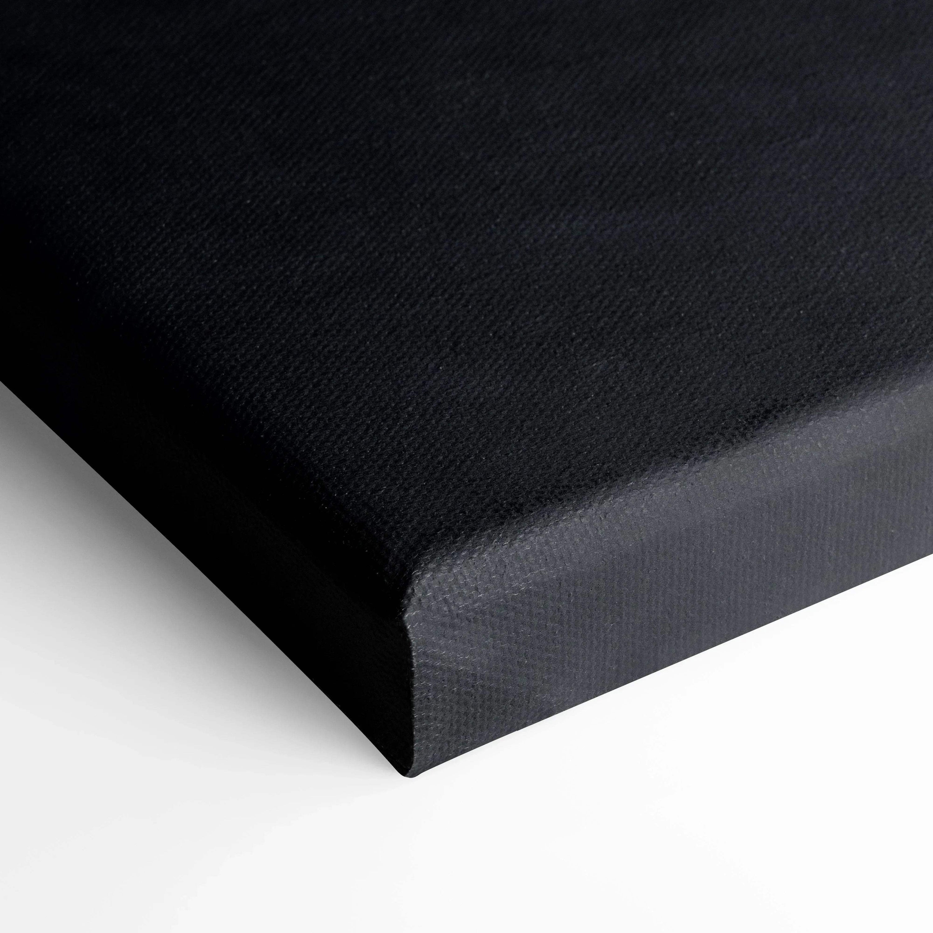 Black textured canvas edge close-up, high-resolution vertical canvas wall art detail.