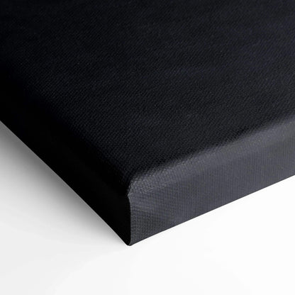 Black textured canvas edge close-up, high-resolution vertical canvas wall art detail.