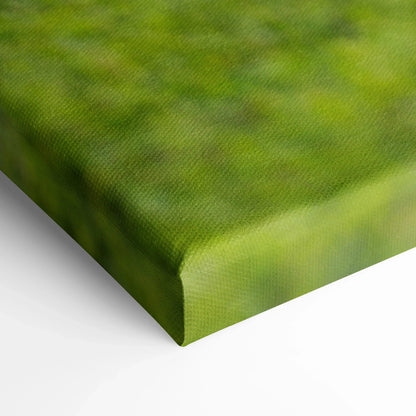 Close-up of green textured canvas art corner with tight wrap and smooth finish on wall art print.
