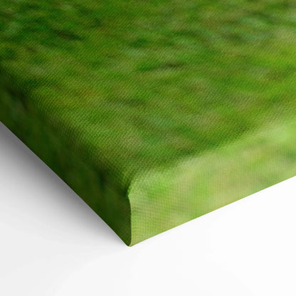 Close-up of vibrant green textured canvas art with tight, high-resolution weave, vertical wall art detail.
