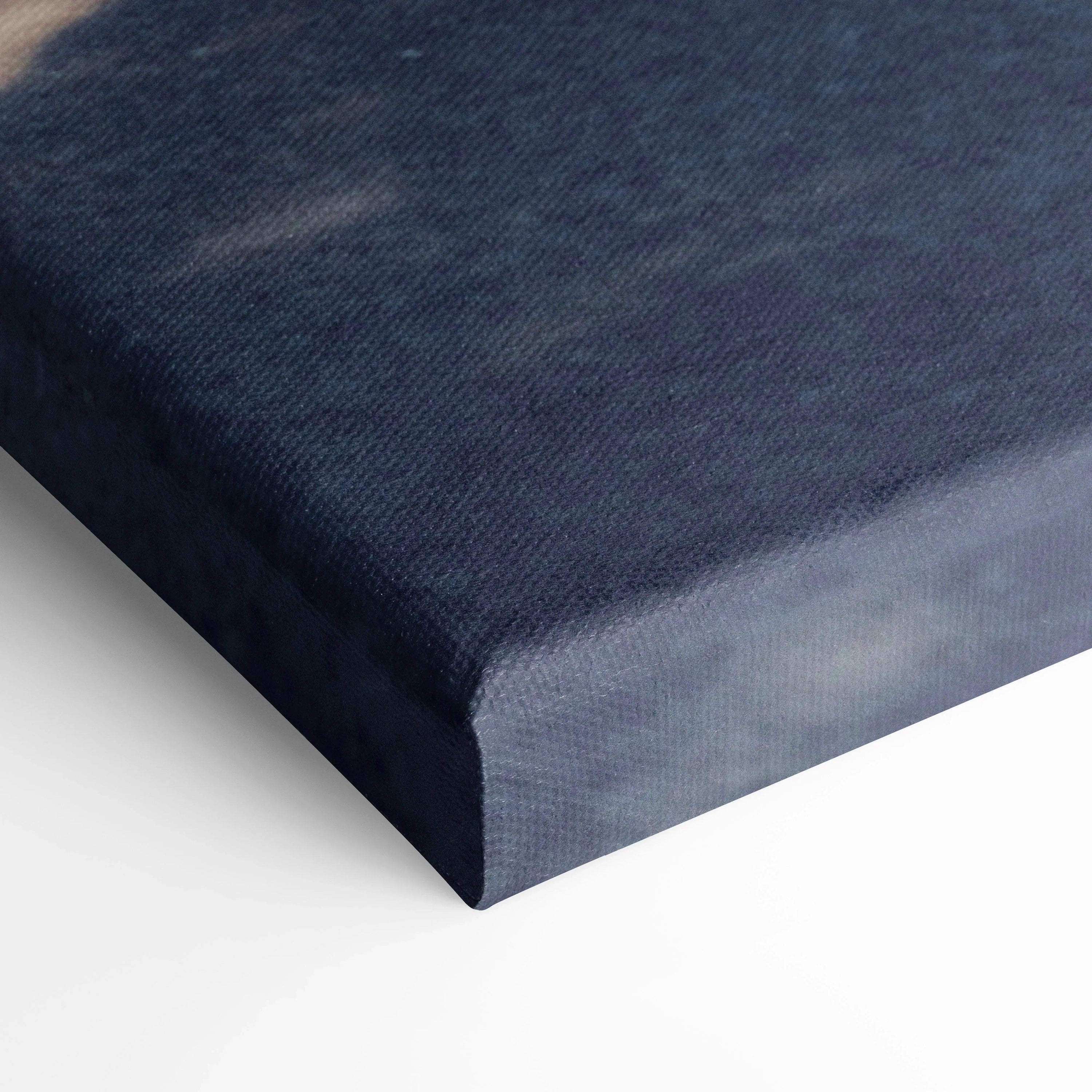 Dark blue textured fabric canvas art stretched over a 1.5-inch deep wooden frame, vertical wall art.