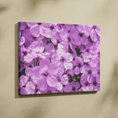 Purple blooming flowers canvas wall art with high-resolution floral decor.