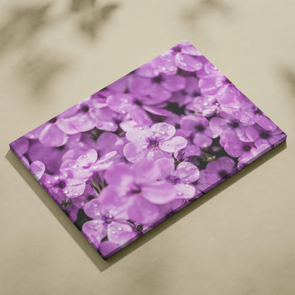 Purple floral canvas wall art with blooming hydrangea flowers in high resolution.