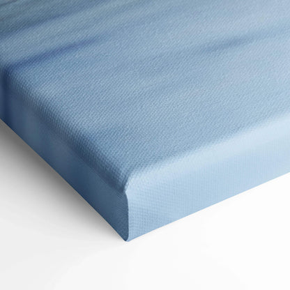 Light blue canvas wall art corner with textured fabric and clean edges.