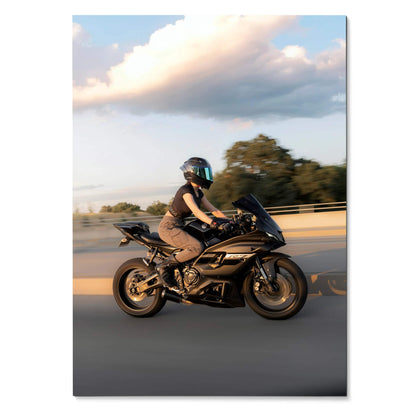 Biker Poster #102 - Female | AGV Pista Helmet | Yamaha R7 Motorcycle | Rolling Shot - Throttle Designs