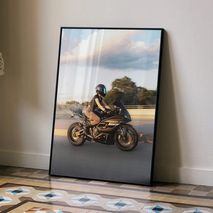 Biker Poster #102 - Female | AGV Pista Helmet | Yamaha R7 Motorcycle | Rolling Shot - Throttle Designs