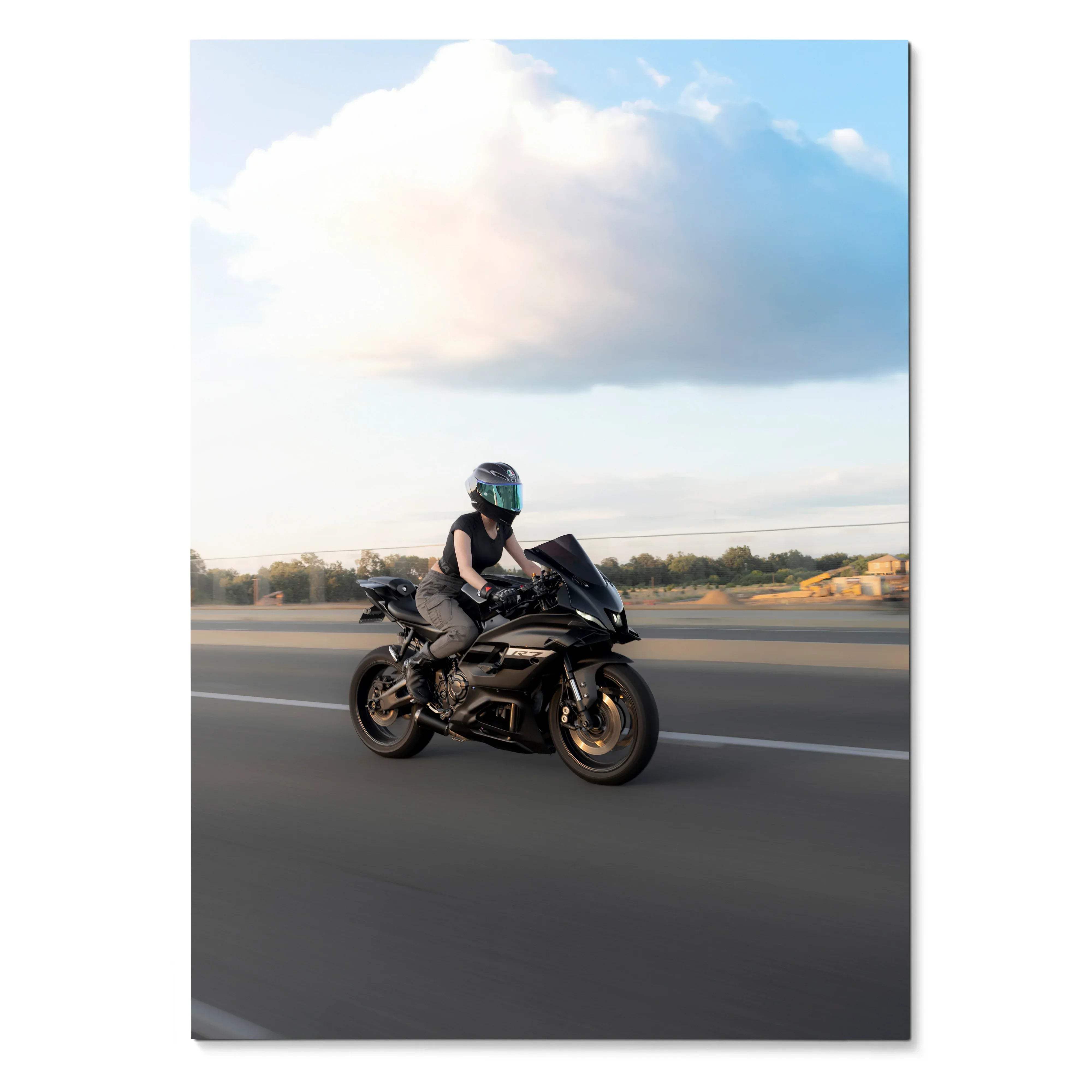 Biker Poster #101 - Female | AGV Pista Helmet | Yamaha R7 Motorcycle | Rolling Shot - Throttle Designs