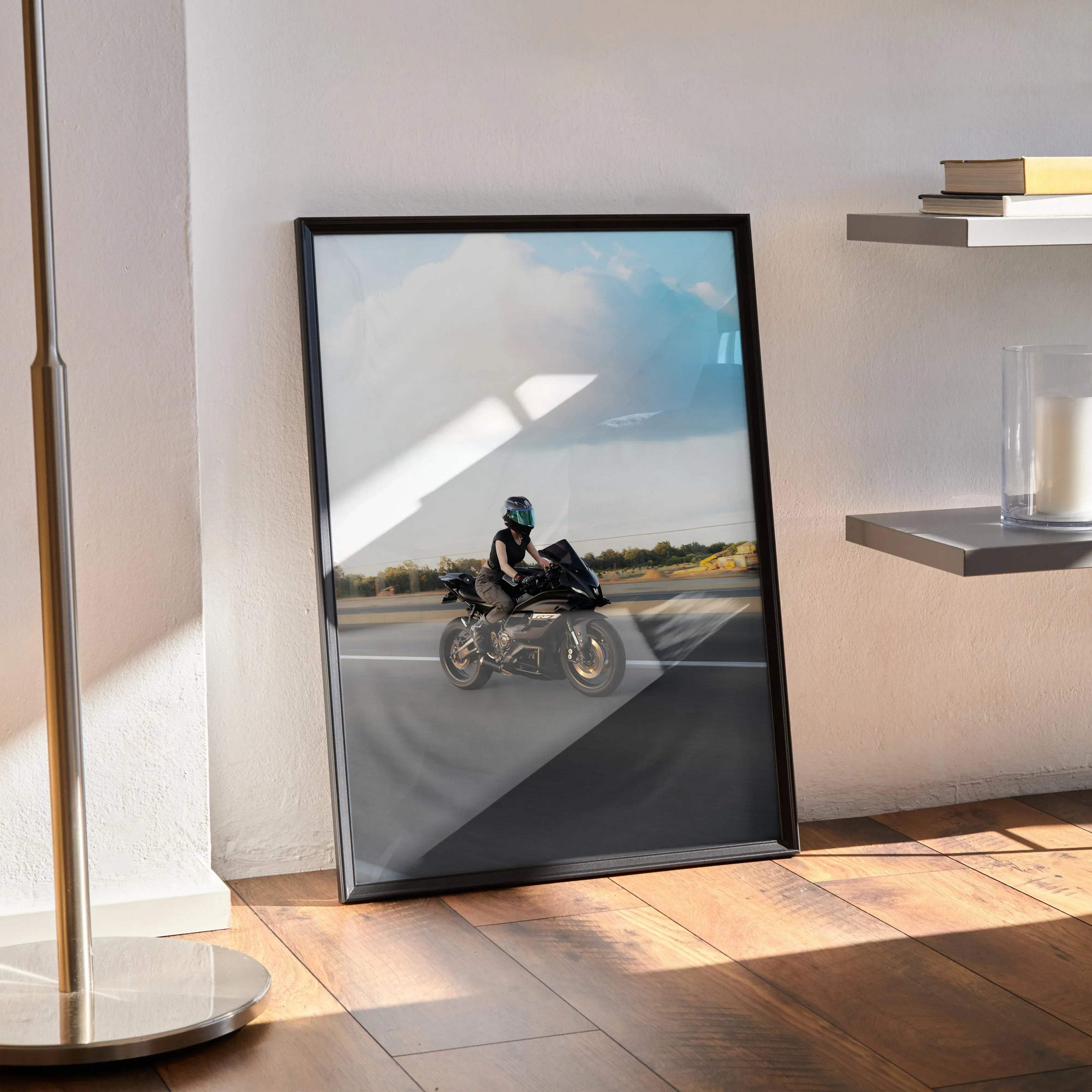 Biker Poster #101 - Female | AGV Pista Helmet | Yamaha R7 Motorcycle | Rolling Shot - Throttle Designs