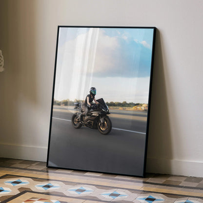 Biker Poster #101 - Female | AGV Pista Helmet | Yamaha R7 Motorcycle | Rolling Shot - Throttle Designs