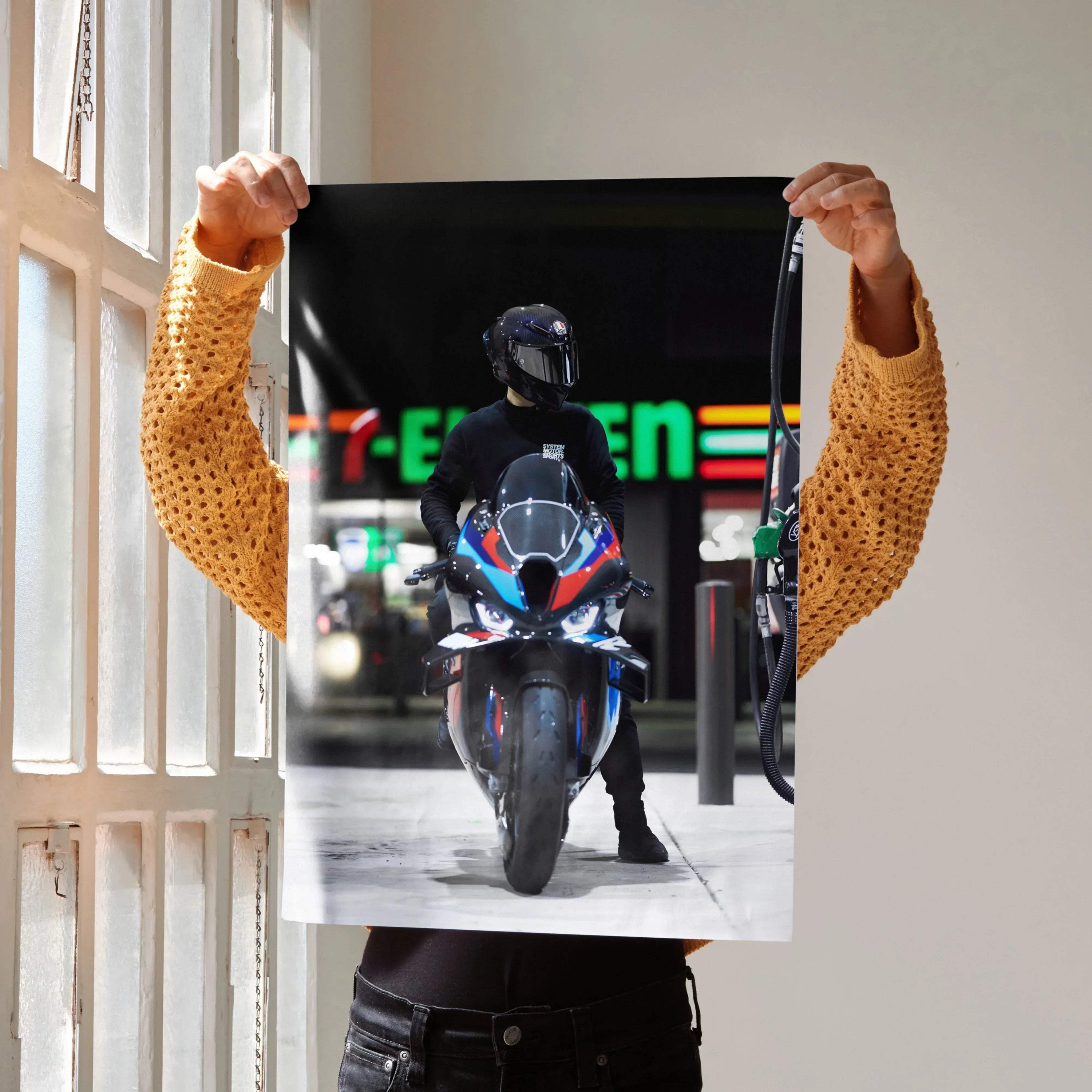 Biker Poster #037 - Male | AGV Pista Helmet | BMW M1000RR Motorcycle - Throttle Designs