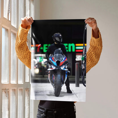 Biker Poster #037 - Male | AGV Pista Helmet | BMW M1000RR Motorcycle - Throttle Designs