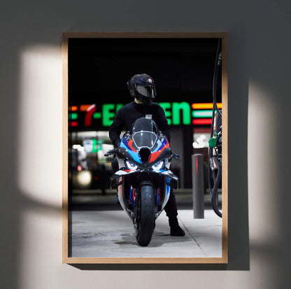 Biker Poster #037 - Male | AGV Pista Helmet | BMW M1000RR Motorcycle - Throttle Designs