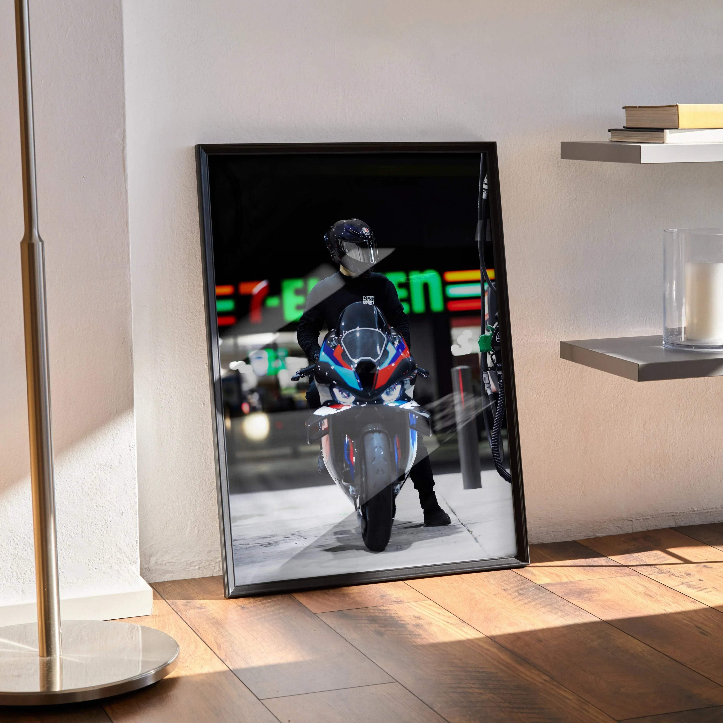 Biker Poster #037 - Male | AGV Pista Helmet | BMW M1000RR Motorcycle - Throttle Designs