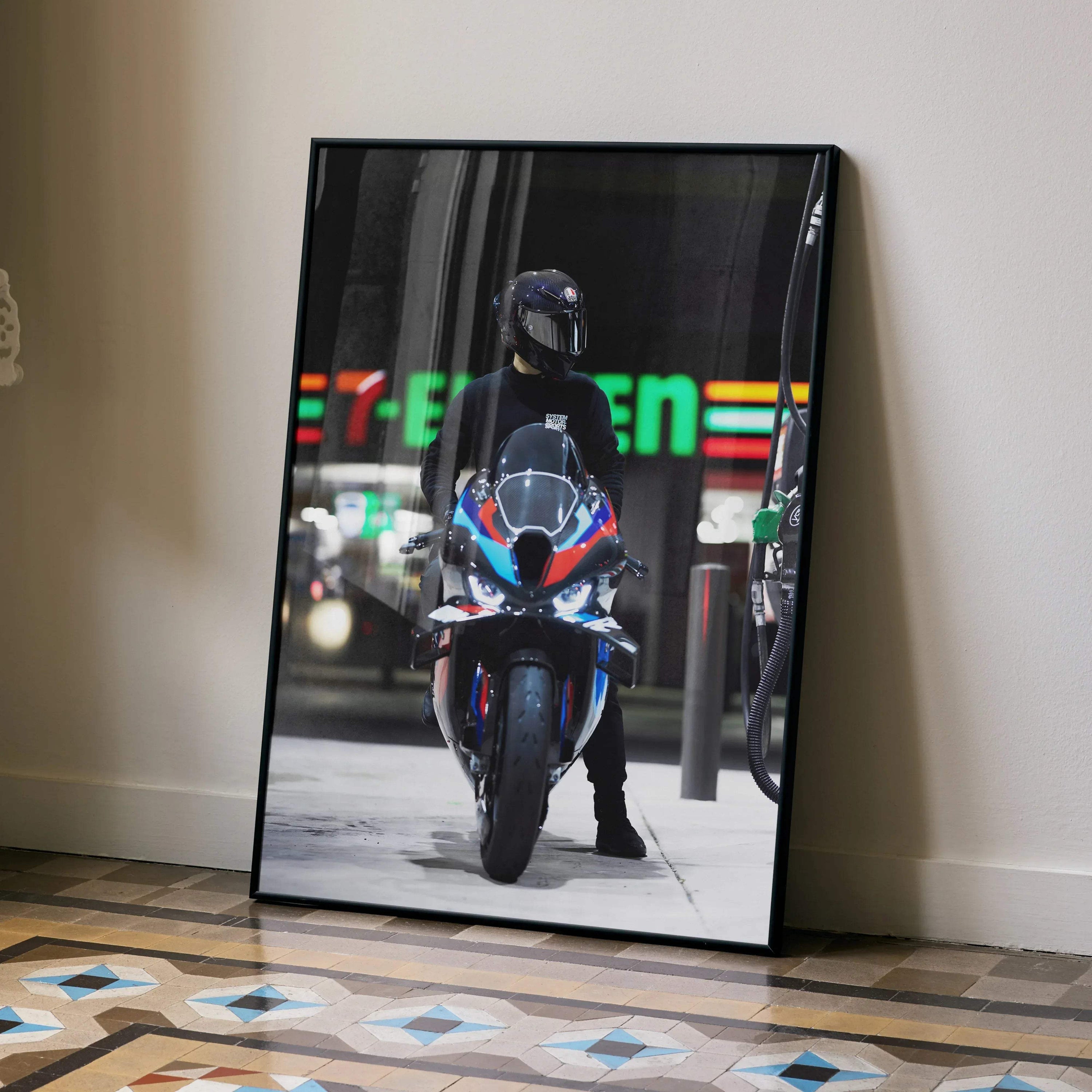 Biker Poster #037 - Male | AGV Pista Helmet | BMW M1000RR Motorcycle - Throttle Designs