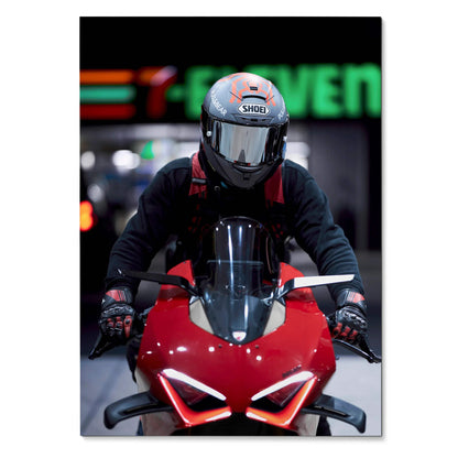 Biker Poster #045 - Male | Shoei X-14 Helmet | Ducati V4S Motorcycle - Throttle Designs