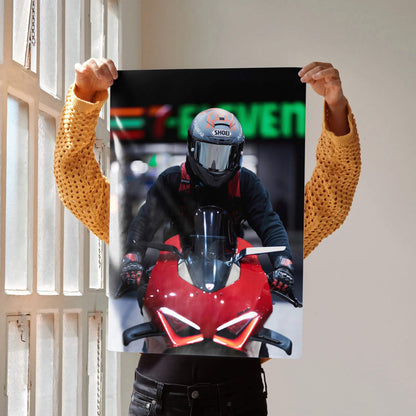 Biker Poster #045 - Male | Shoei X-14 Helmet | Ducati V4S Motorcycle - Throttle Designs