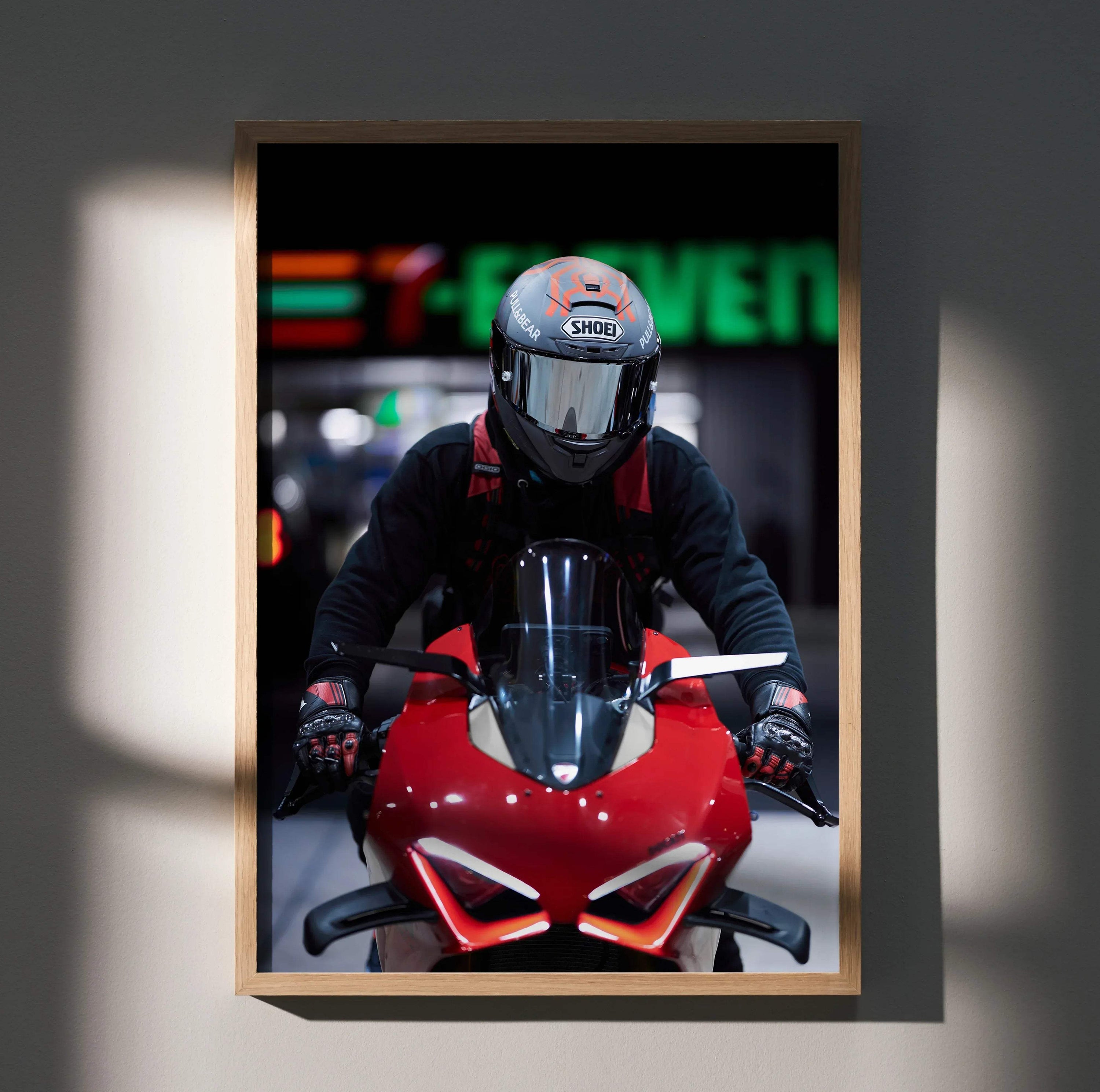 Biker Poster #045 - Male | Shoei X-14 Helmet | Ducati V4S Motorcycle - Throttle Designs