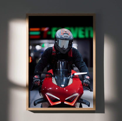 Biker Poster #045 - Male | Shoei X-14 Helmet | Ducati V4S Motorcycle - Throttle Designs