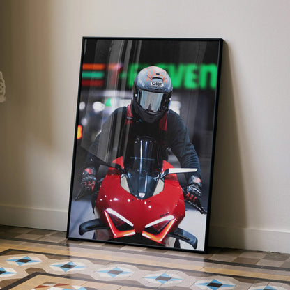 Biker Poster #045 - Male | Shoei X-14 Helmet | Ducati V4S Motorcycle - Throttle Designs
