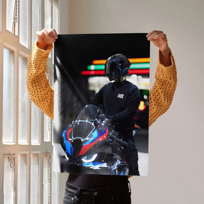 Biker Poster #038 - Male | AGV Pista Helmet | BMW M1000RR Motorcycle - Throttle Designs