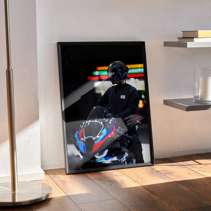 Biker Poster #038 - Male | AGV Pista Helmet | BMW M1000RR Motorcycle - Throttle Designs