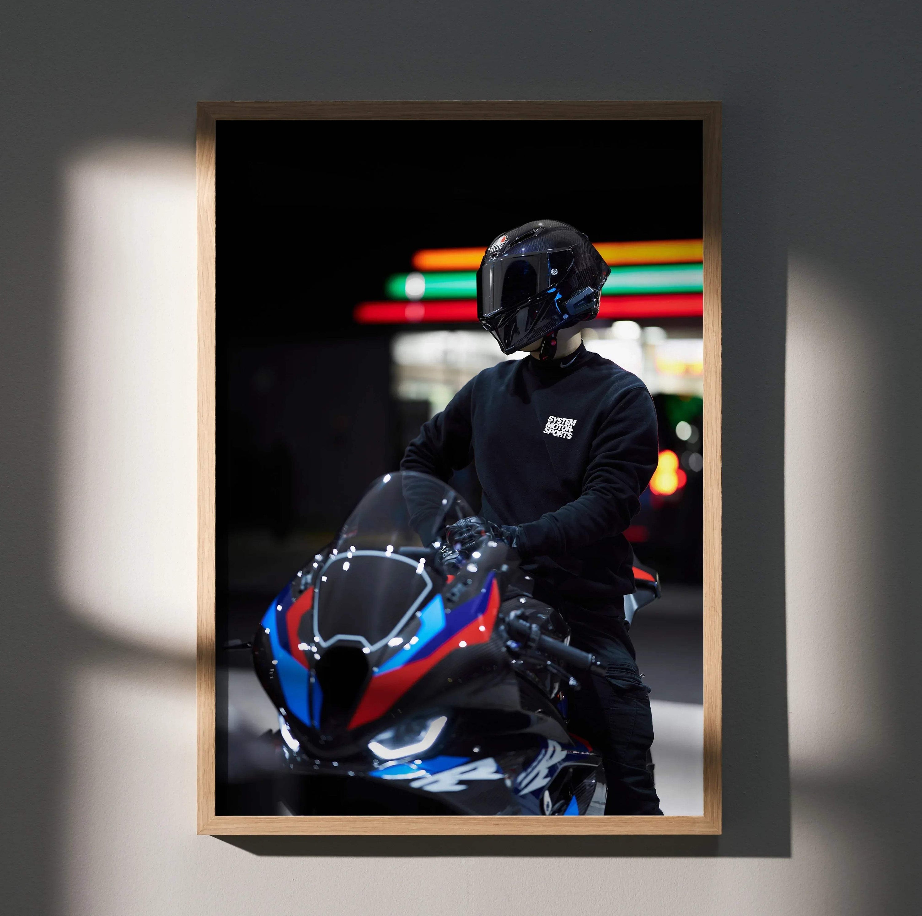 Biker Poster #038 - Male | AGV Pista Helmet | BMW M1000RR Motorcycle - Throttle Designs