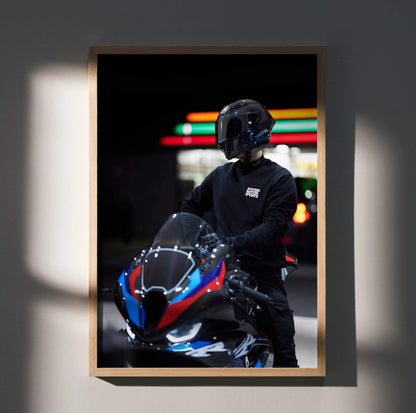 Biker Poster #038 - Male | AGV Pista Helmet | BMW M1000RR Motorcycle - Throttle Designs
