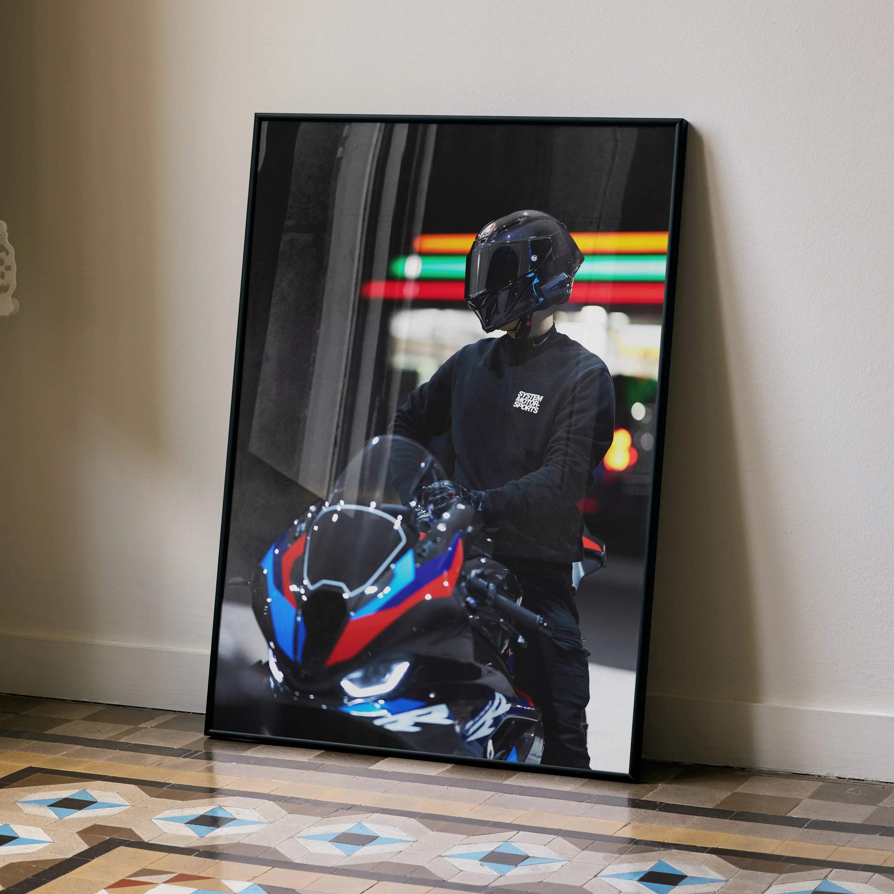Biker Poster #038 - Male | AGV Pista Helmet | BMW M1000RR Motorcycle - Throttle Designs