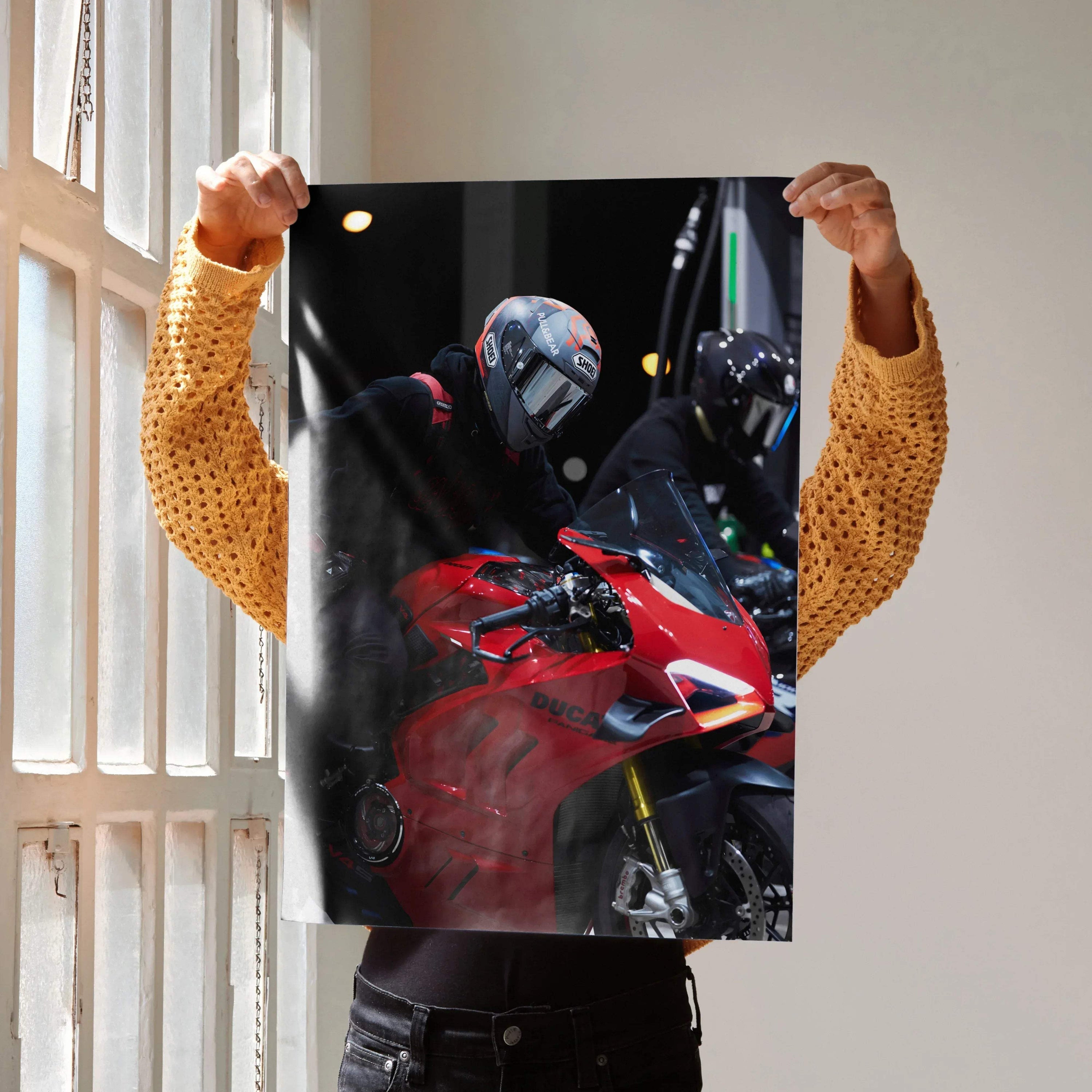 Biker Poster #044 - Male | Shoei X-14 Helmet | Ducati V4S Motorcycle - Throttle Designs