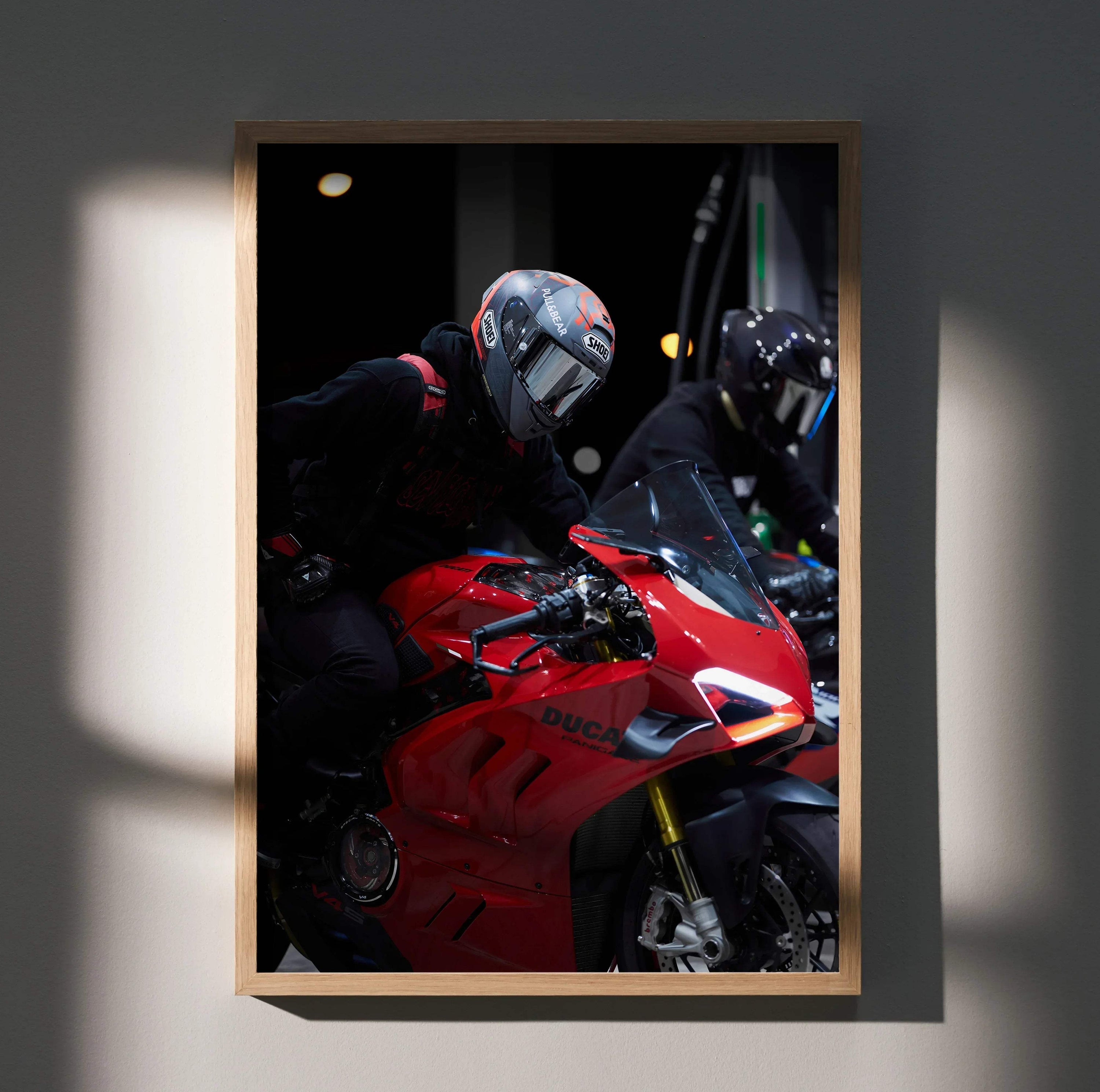 Biker Poster #044 - Male | Shoei X-14 Helmet | Ducati V4S Motorcycle - Throttle Designs