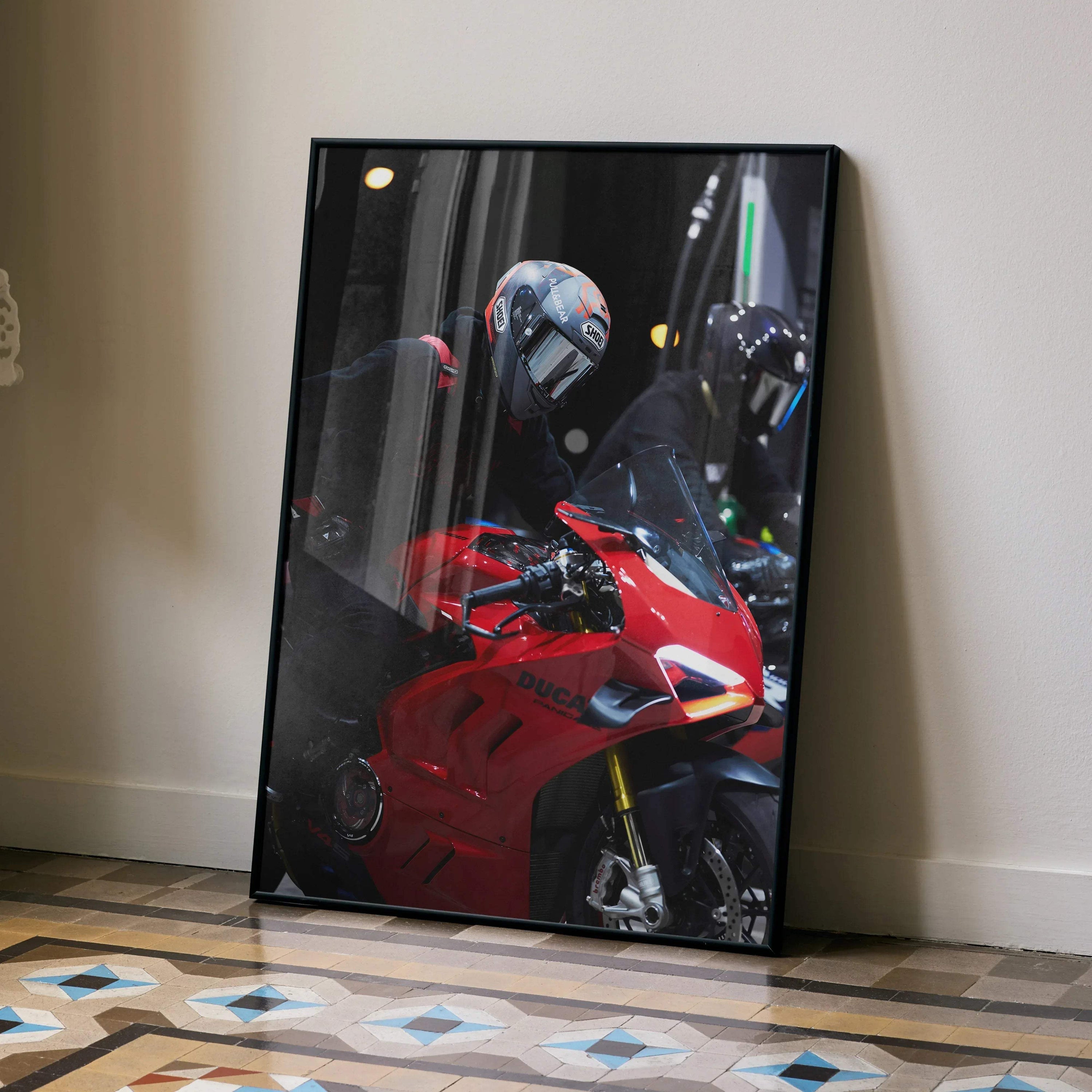 Biker Poster #044 - Male | Shoei X-14 Helmet | Ducati V4S Motorcycle - Throttle Designs