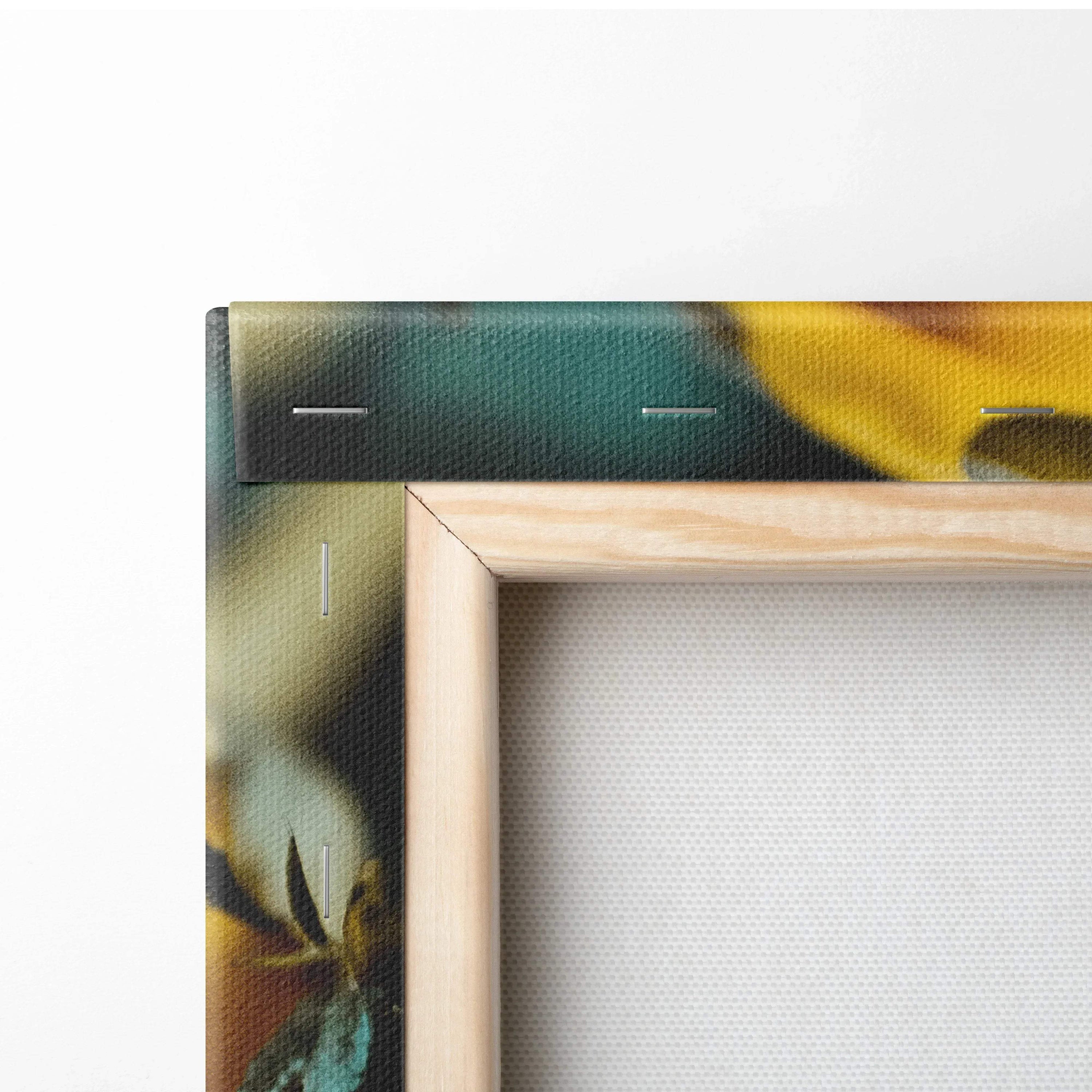 Vibrant yellow rose and snake botanical canvas wall art in teal hues