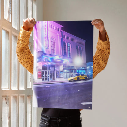 Toyota MR2 classic car poster with neon-lit urban street scene wall art.