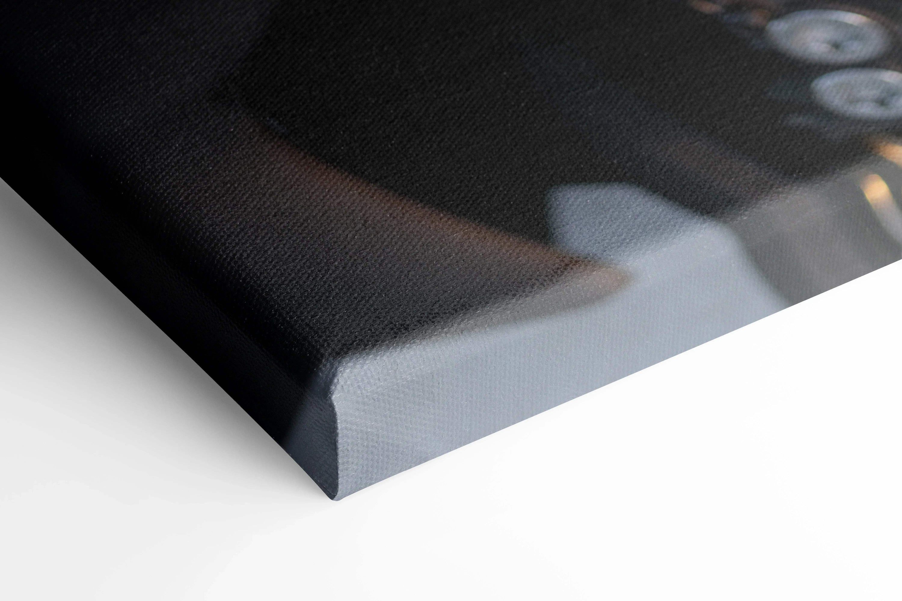 Close-up detail of Yamaha R6 motorcycle canvas art with high-resolution, museum-quality wall art texture.