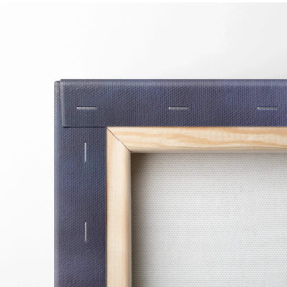 Close-up of wooden frame and stretched white canvas for vertical wall art or canvas art print.