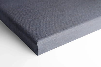 Close-up of gray wrapped canvas corner for high-resolution wall art print.