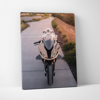 BMW S1000RR motorcycle detailed close-up on canvas wall art in vertical format.