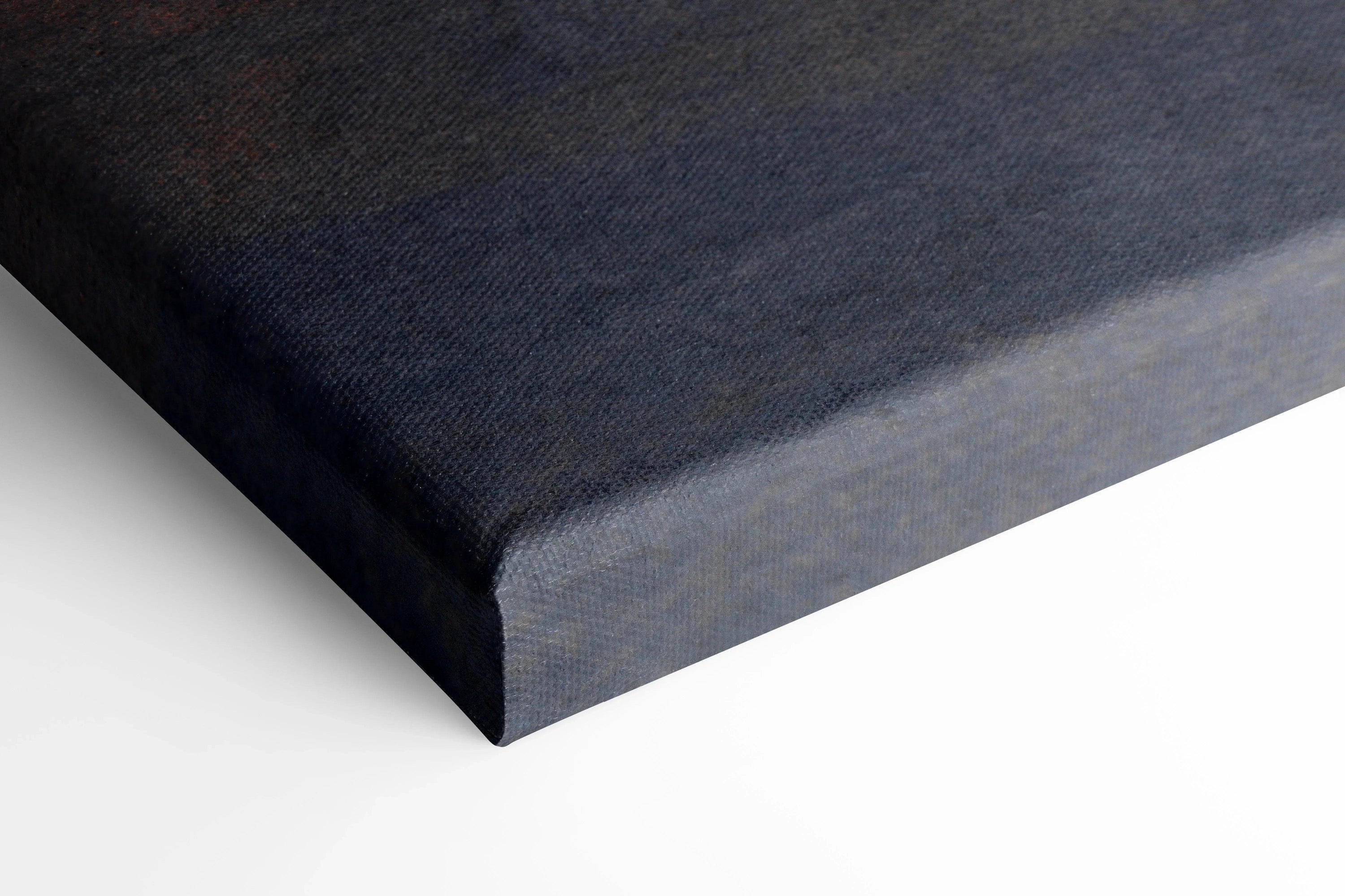 Close-up of dark textured canvas art with crisp edges for wall art display.