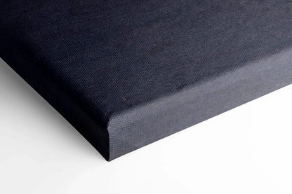 Close-up of black wrapped canvas corner for vertical Koenigsegg Jesko wall art print.