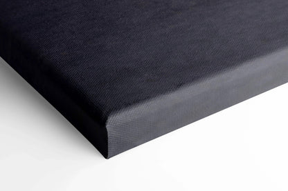 Black wrapped edge canvas wall art with smooth texture and satin finish.