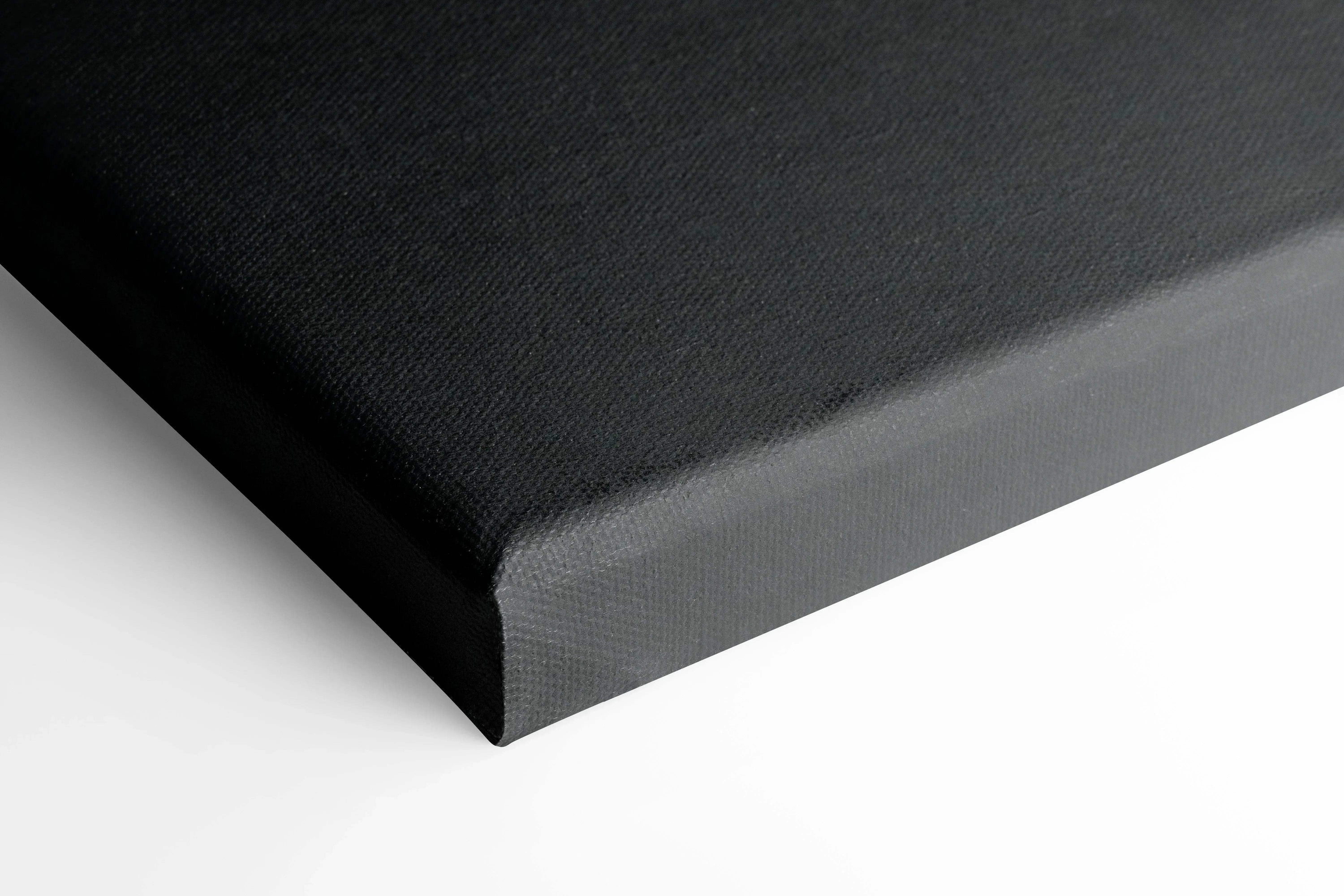 Black stretched canvas corner with sharp edges for high-quality wall art and canvas art print.