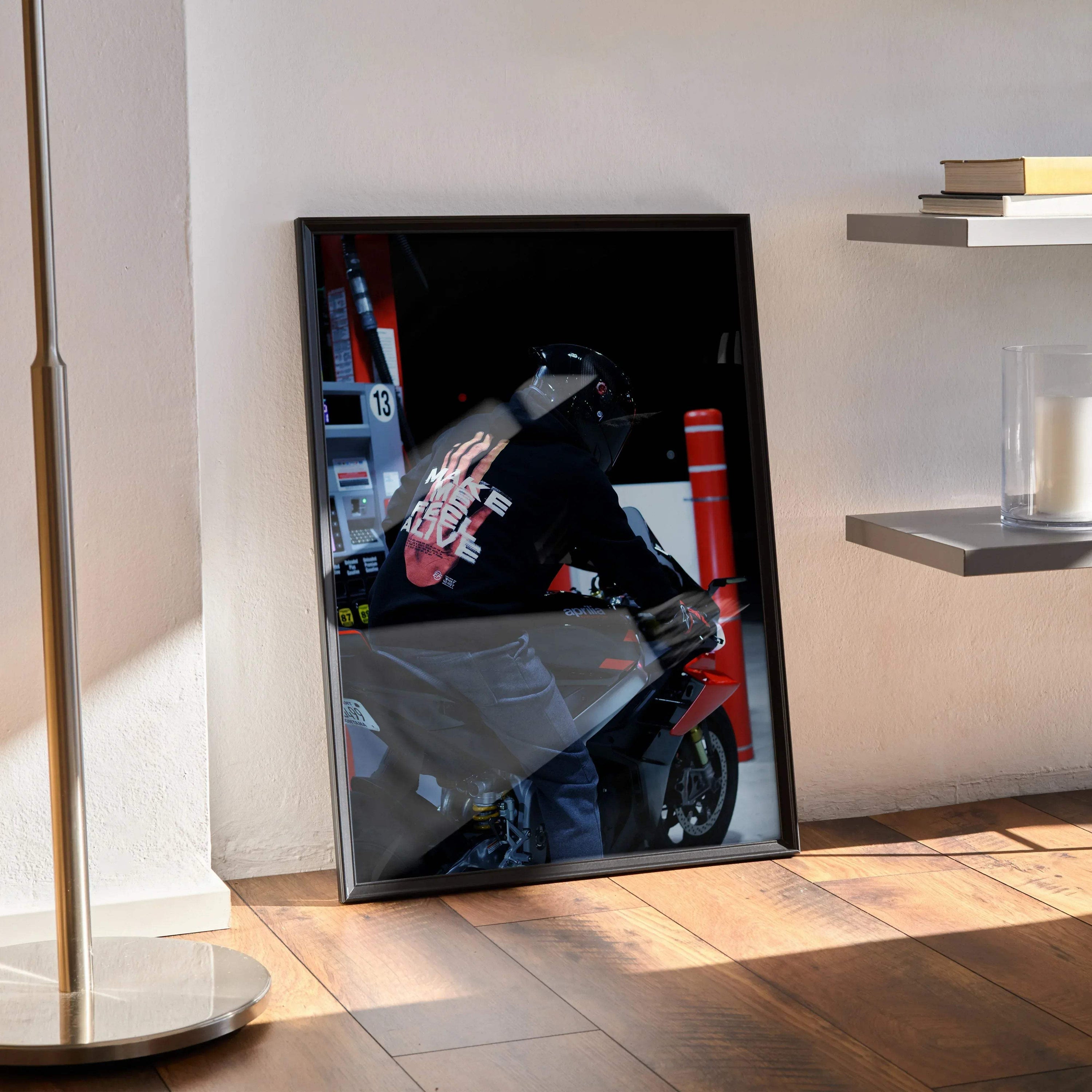 Biker Poster #092 - Male | Shark Aeron GP Helmet | Aprilia RSV4 Motorcycle - Throttle Designs