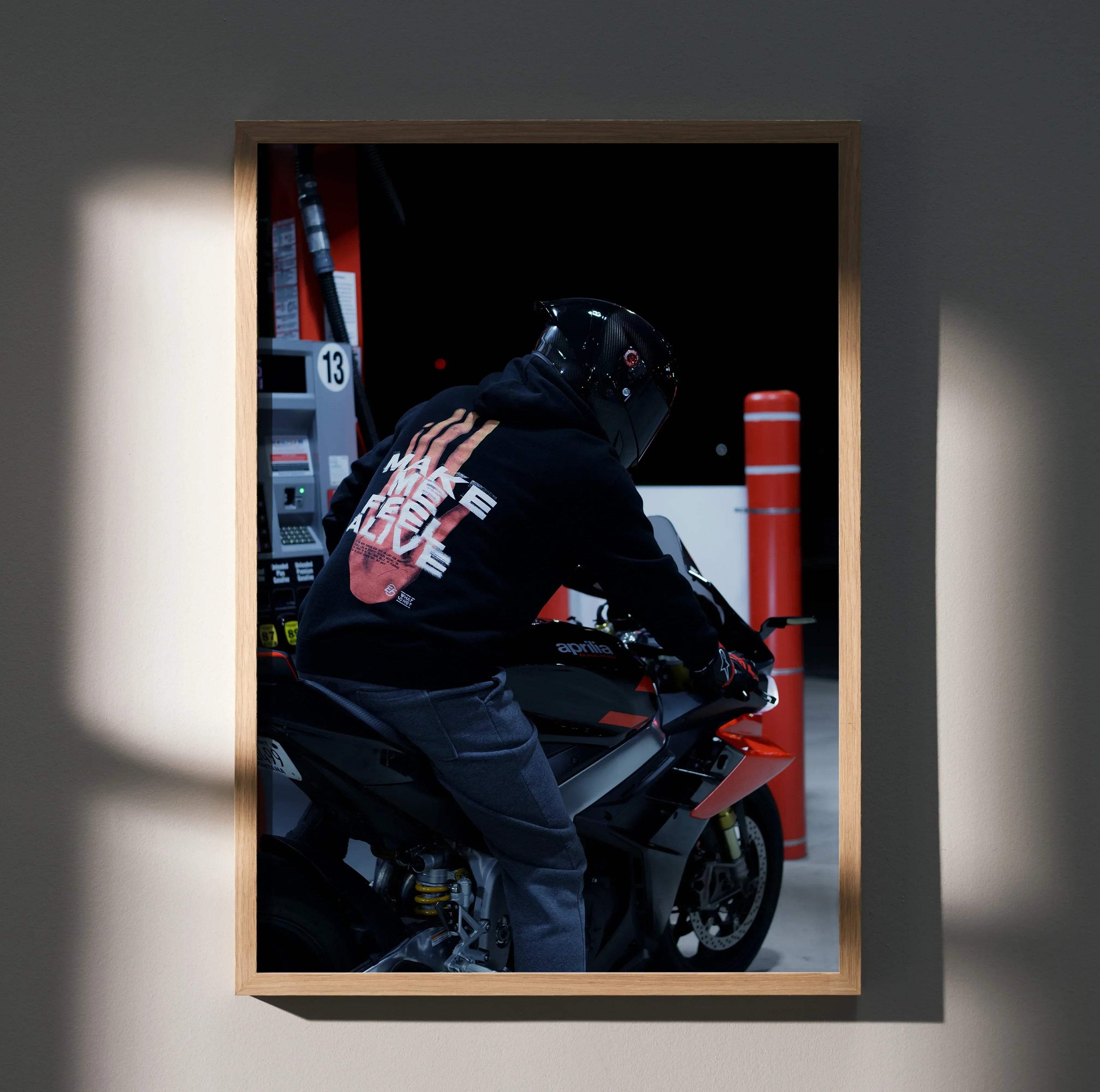Biker Poster #092 - Male | Shark Aeron GP Helmet | Aprilia RSV4 Motorcycle - Throttle Designs