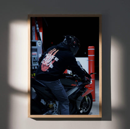 Biker Poster #092 - Male | Shark Aeron GP Helmet | Aprilia RSV4 Motorcycle - Throttle Designs