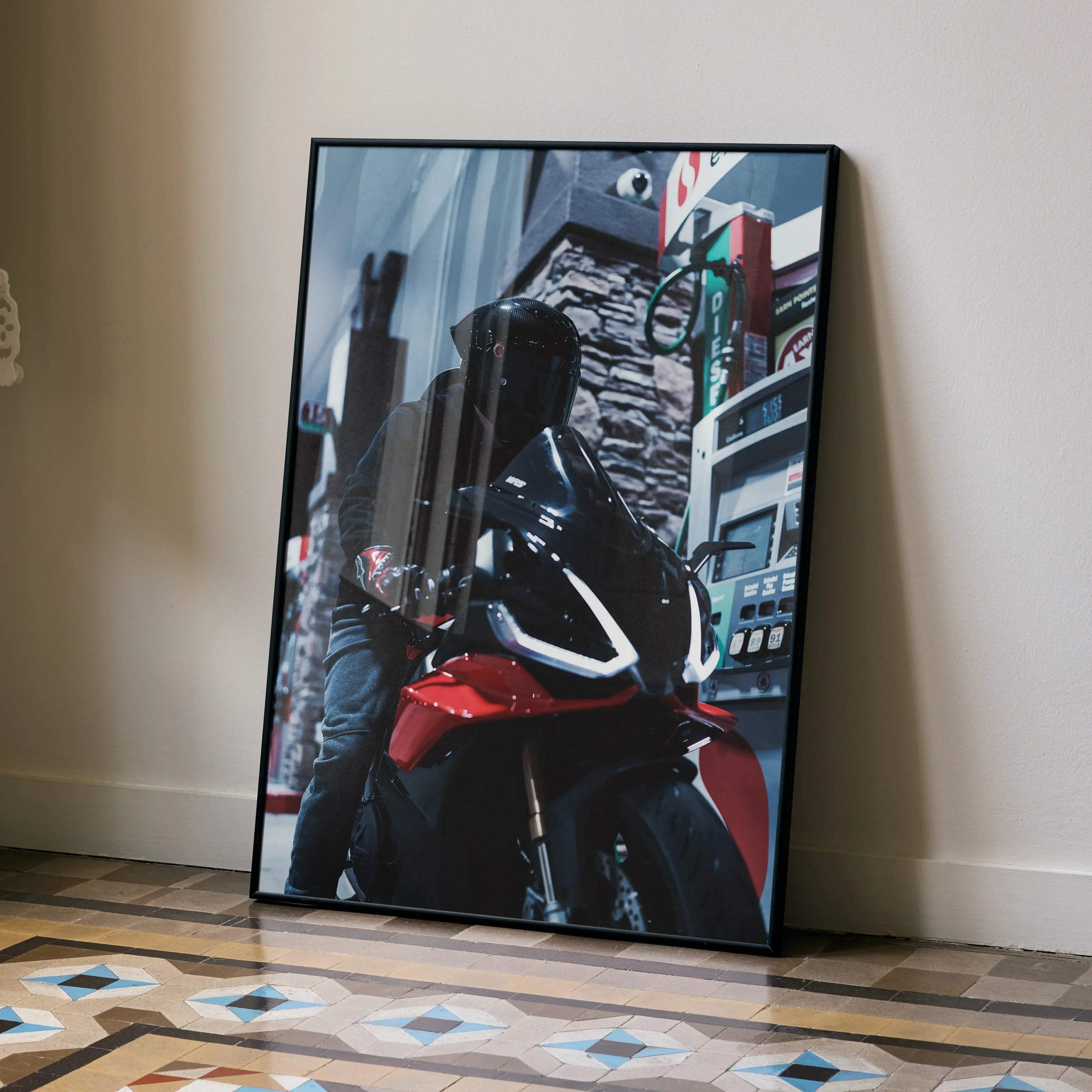 Biker Poster #094 - Male | Shark Aeron GP Helmet | Aprilia RSV4 Motorcycle - Throttle Designs
