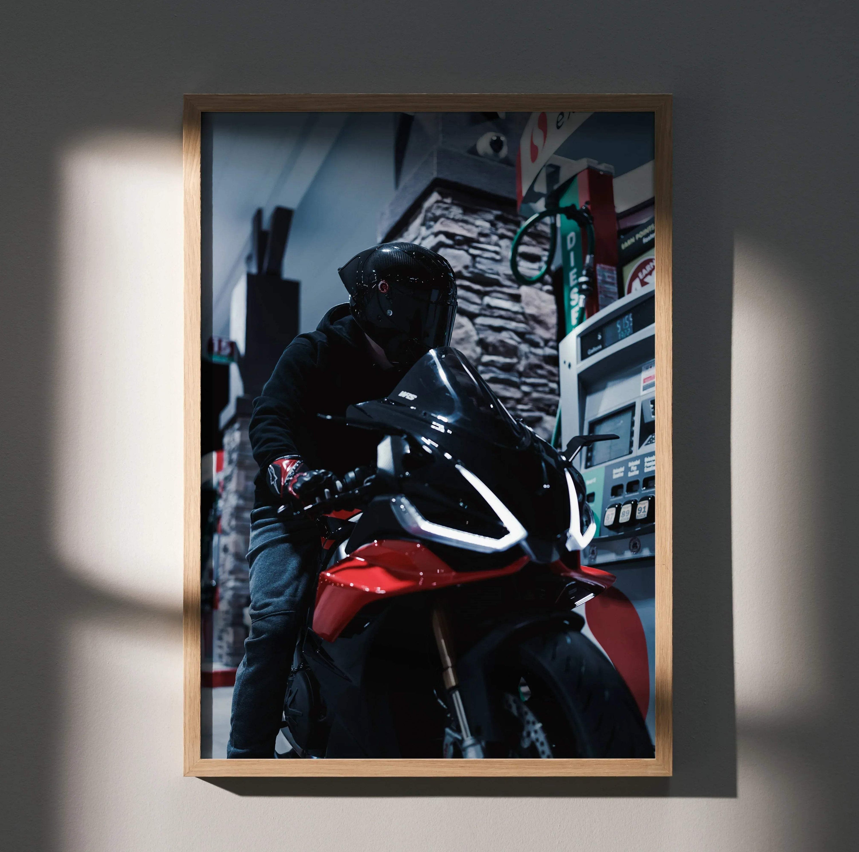 Biker Poster #094 - Male | Shark Aeron GP Helmet | Aprilia RSV4 Motorcycle - Throttle Designs