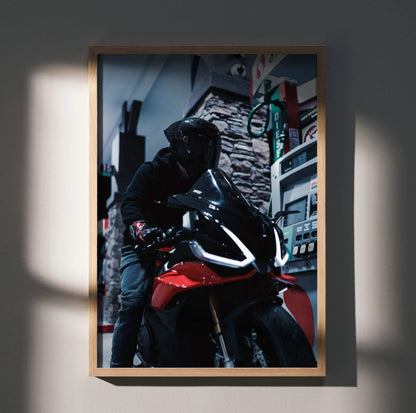 Biker Poster #094 - Male | Shark Aeron GP Helmet | Aprilia RSV4 Motorcycle - Throttle Designs