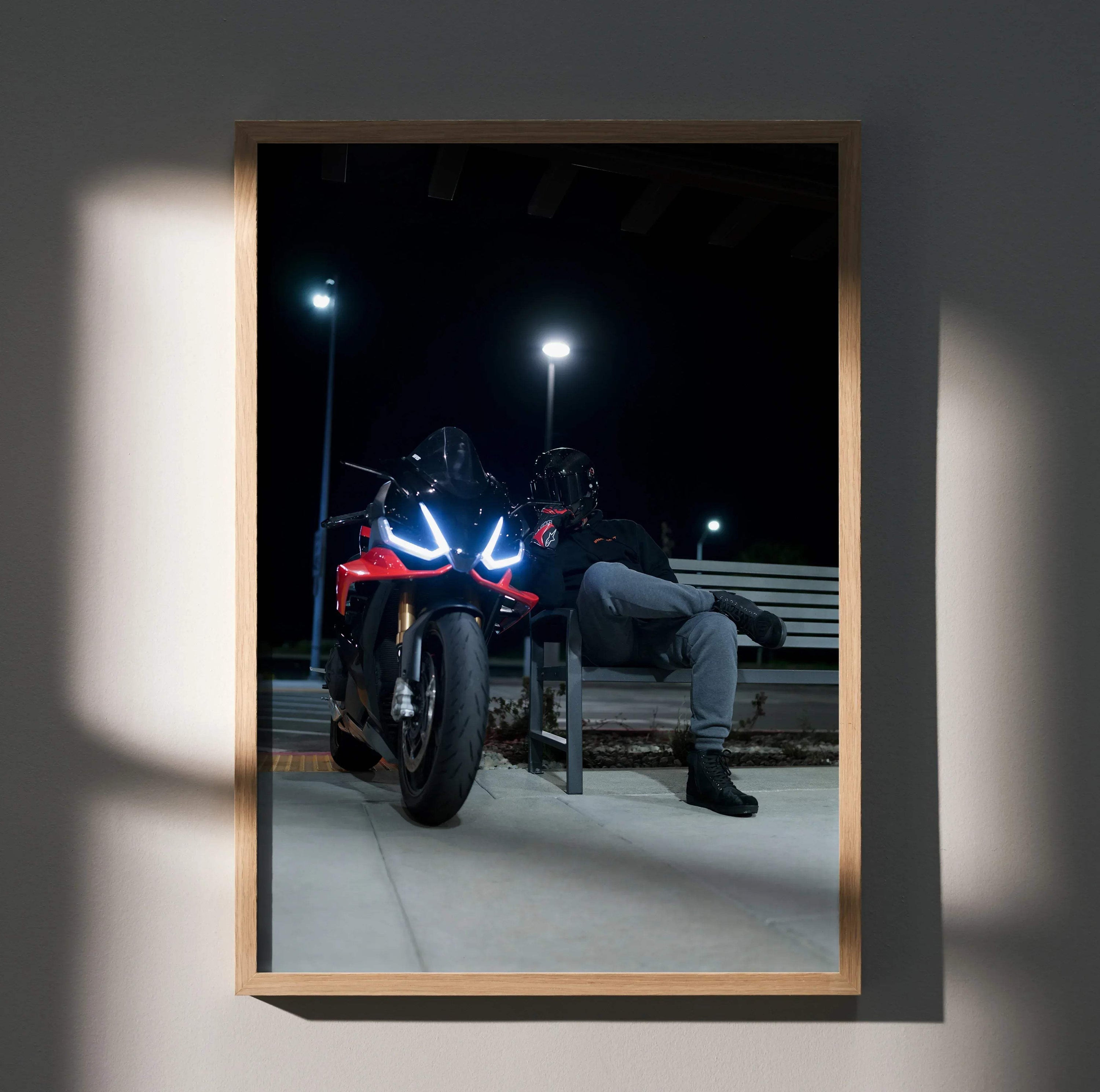 Biker Poster #095 - Male | Shark Aeron GP Helmet | Aprilia RSV4 Motorcycle - Throttle Designs
