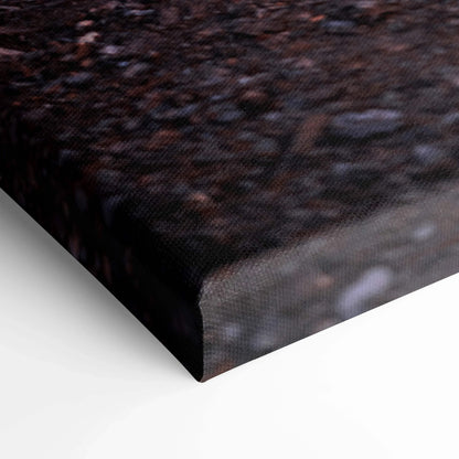 Close-up of textured canvas edge with dark abstract art, museum quality wall art print.
