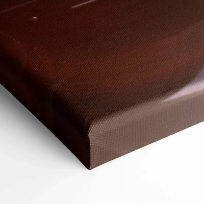 Close-up of dark brown textured canvas wall art corner with wraparound edges.
